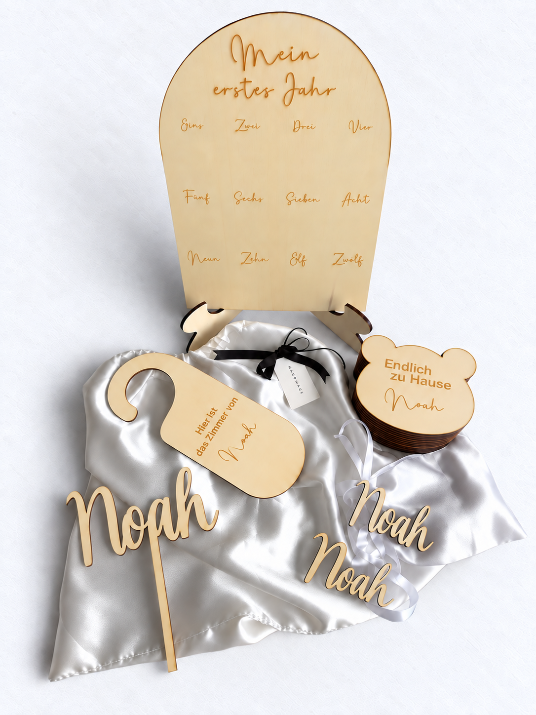 Personalisiertes Baby Geschenkset Blume, Bär oder Zahl