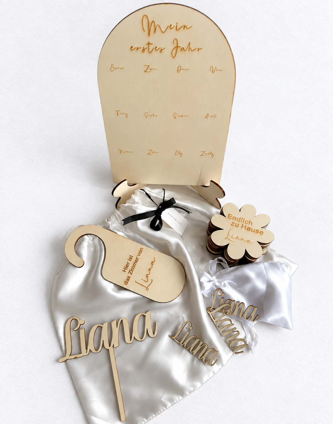 Personalisiertes Baby Geschenkset Blume, Bär oder Zahl